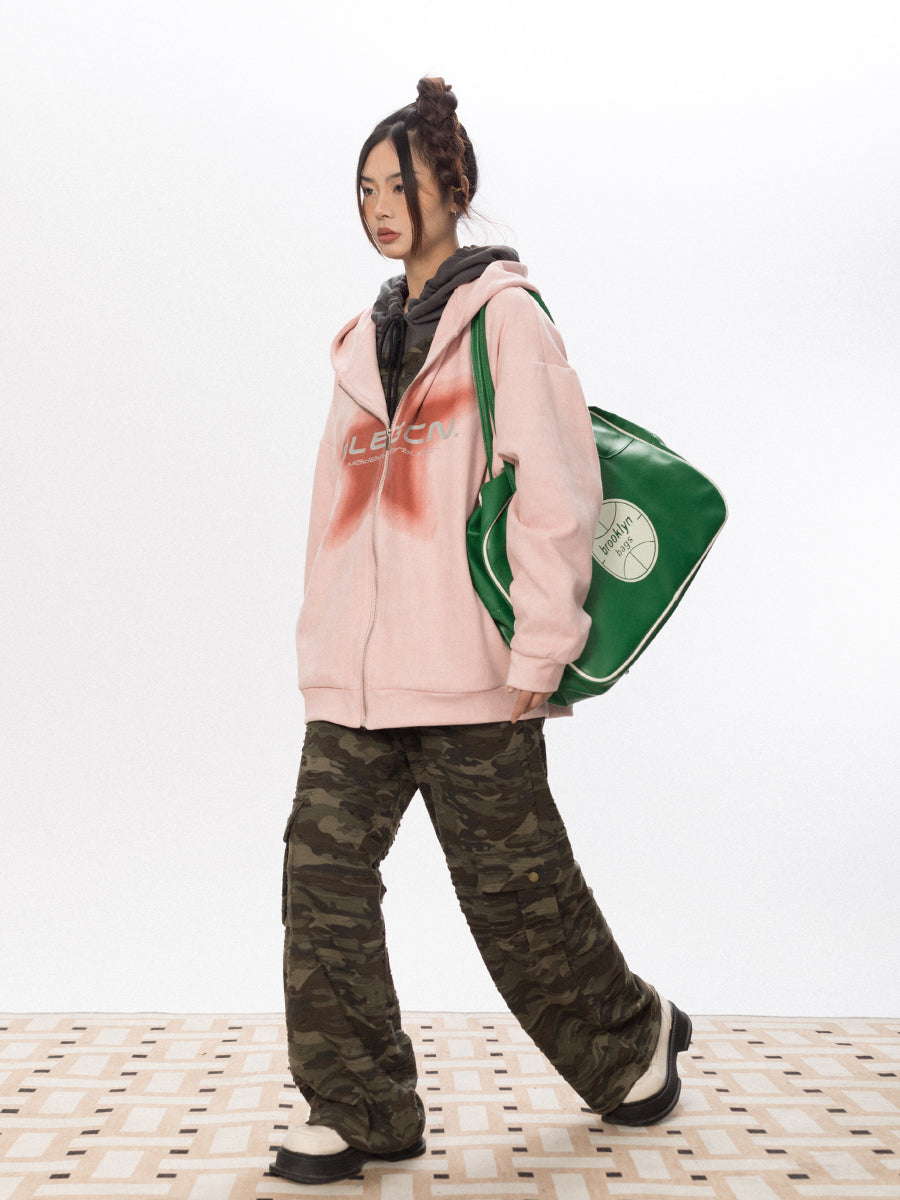 BLACKBB American Vintage Star Print Suede Cardigan Zipper Up Jacket