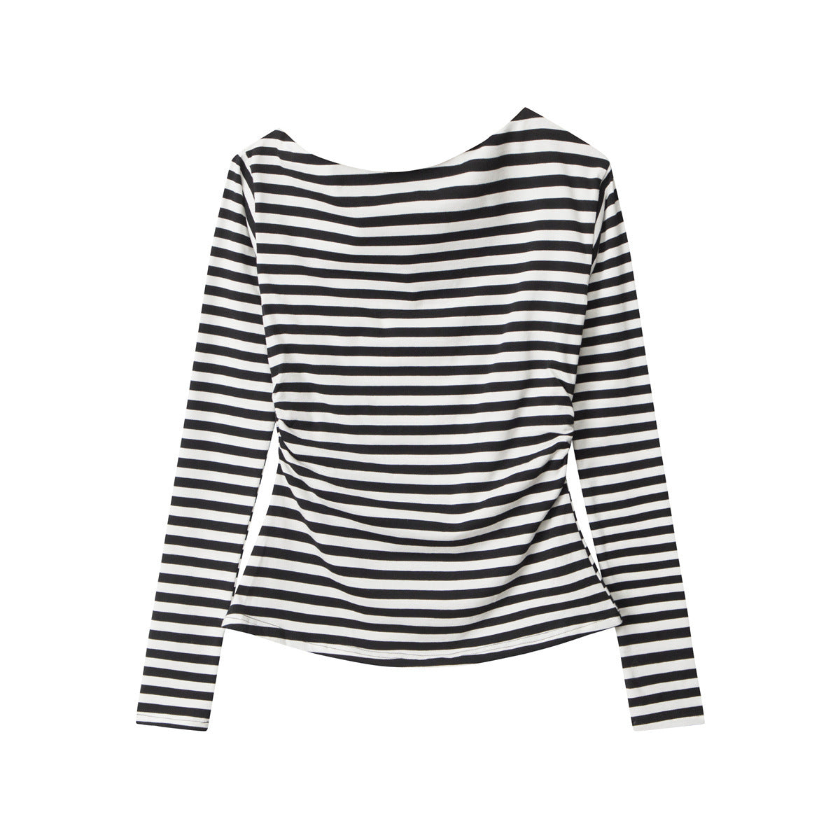 Nariele Striped Long Sleeve T-Shirt Slim Top Off Shoulders Cropped Top