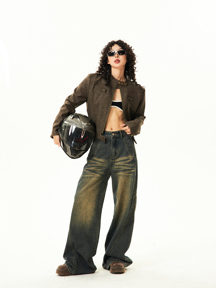 BLACKBB AMERICAN VINTAGE LEATHER JACKET AUTUMN SLIM FIT SHORT JACKET