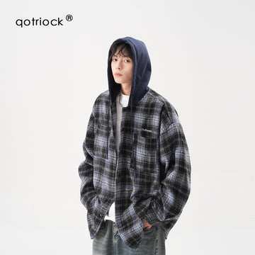 Qotriock Fake Two-piece Plaid Jacket