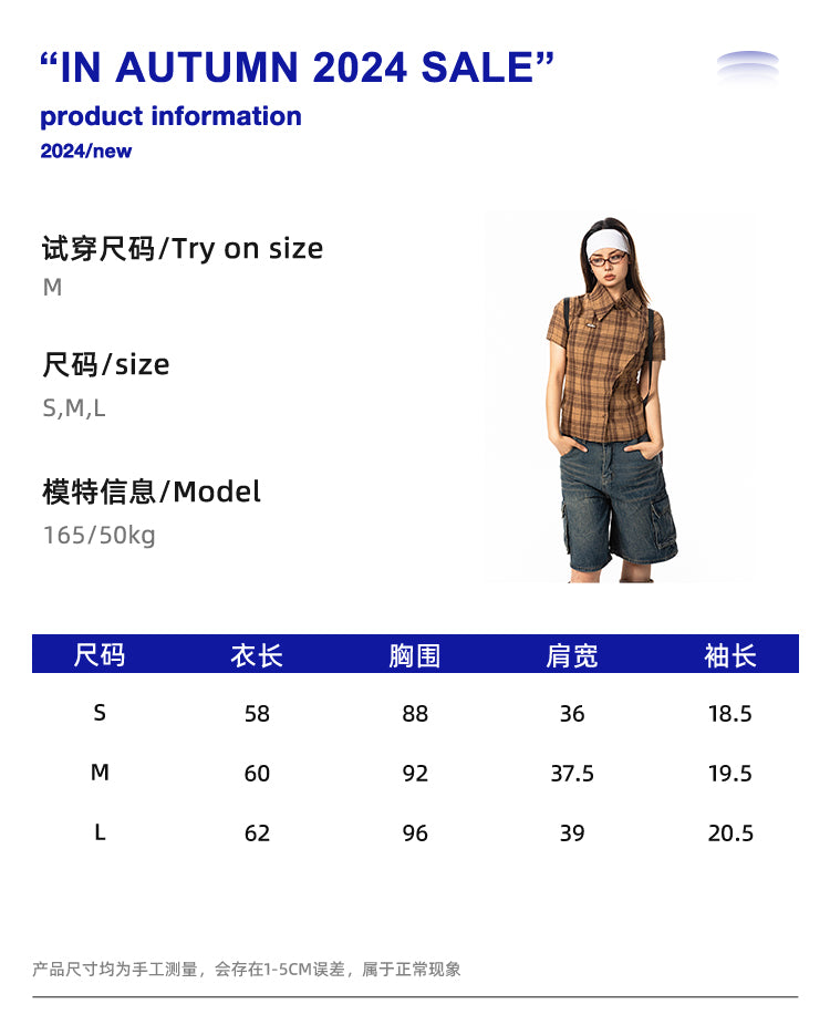 Pre-loved Diagonal Placket Check Skinny Shirt Slim Fit Tee