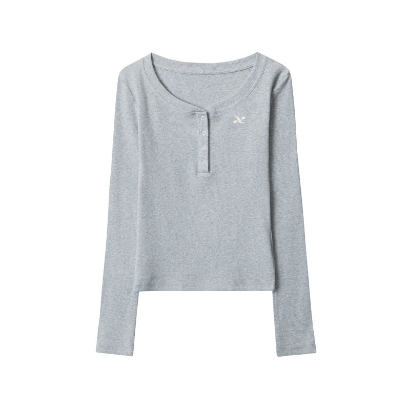 Nariele Sweet Babes Embroidered Buttons Long Sleeve T-Shirt  Chic Top
