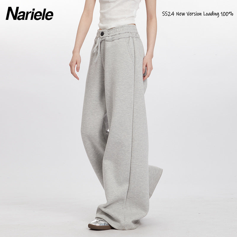 Nariele Elastic Sports Fleece Long Pants Wide Leg Sweatpants