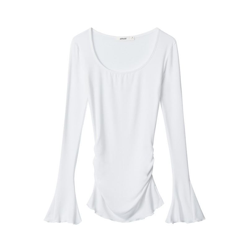 Nariele Thin Ruffle Design Bell Sleeve Sweet Babes Irregular Slim Long Sleeve Top