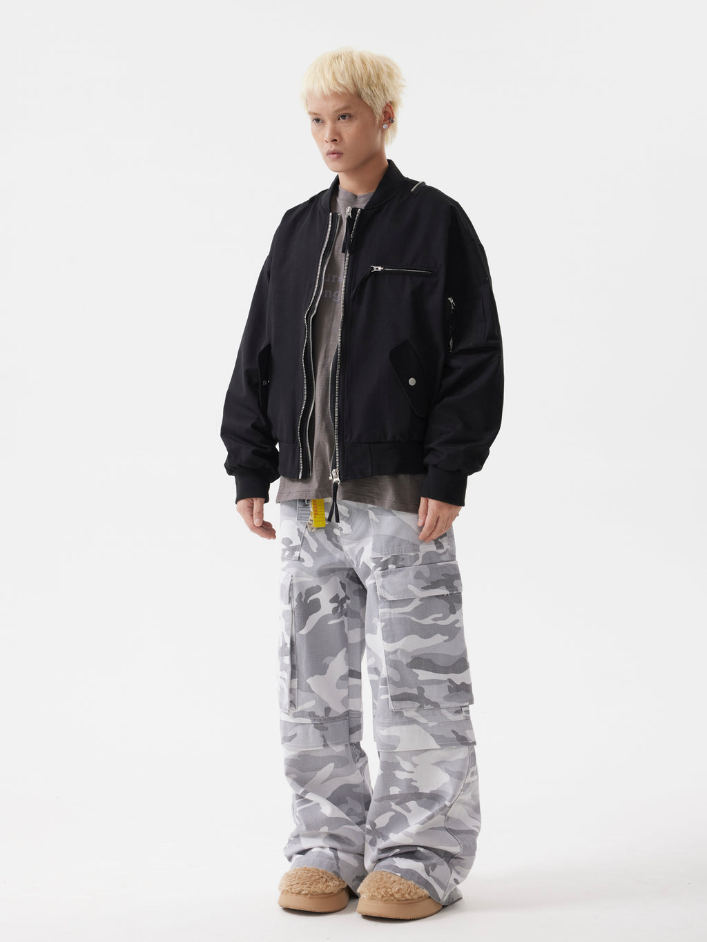 BTSG Heavy Duty Double Zipper Multi Pocket Cropped Bomber Jacket