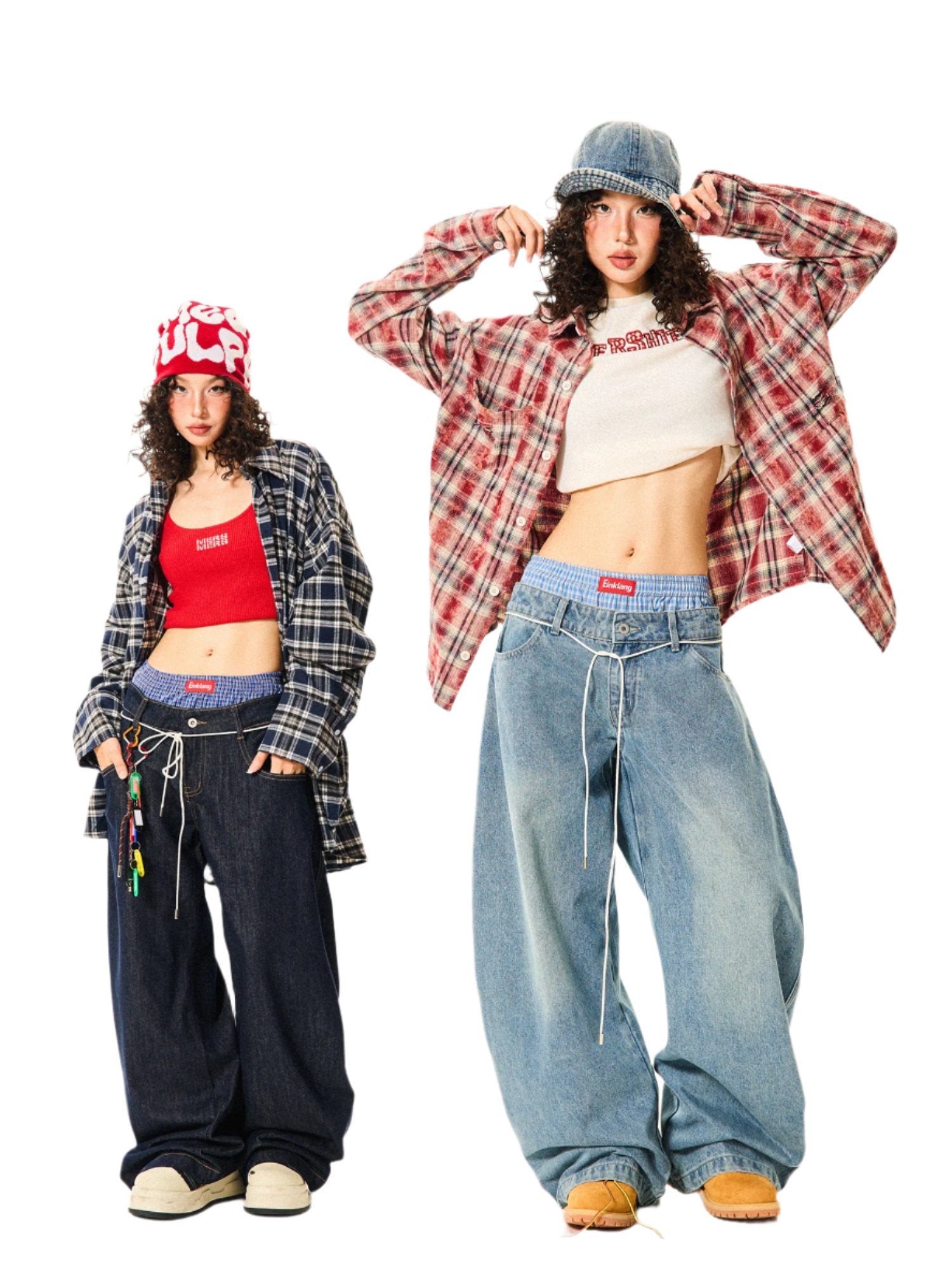 BlackBB Original Fake Two Pieces Double Waist Loose Wide-leg Jeans