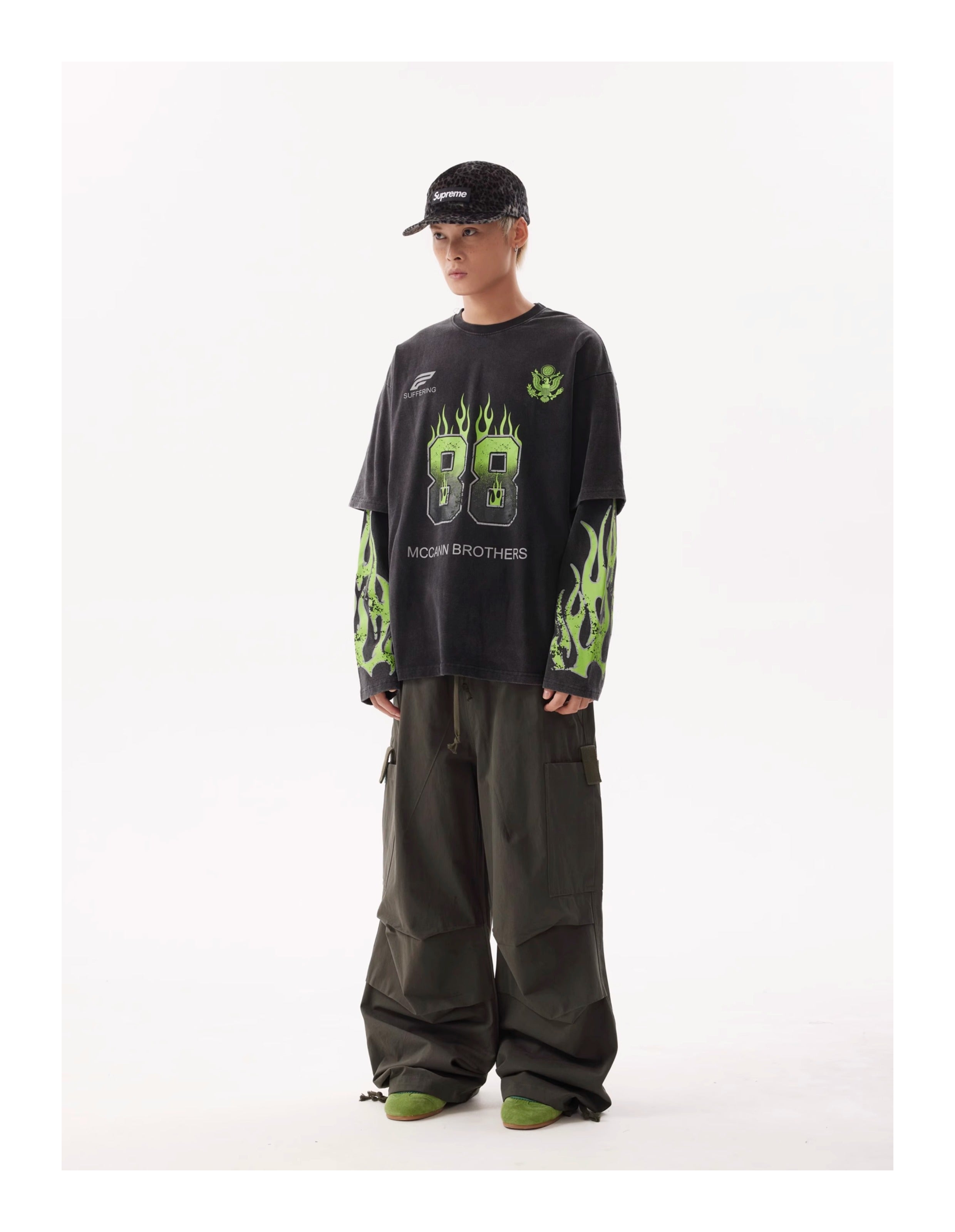 BTSG Flame Racing Fake Double Long Sleeve Tee