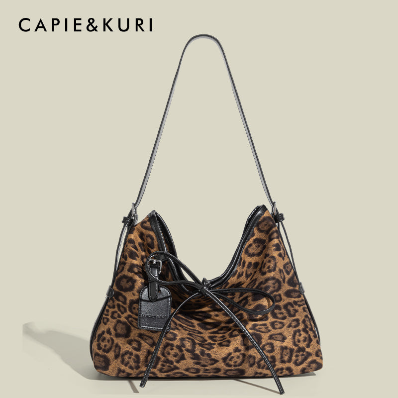 CAPIE&KURI vintage leopard print tote bag lady's hot large bag one shoulder Cross Bag