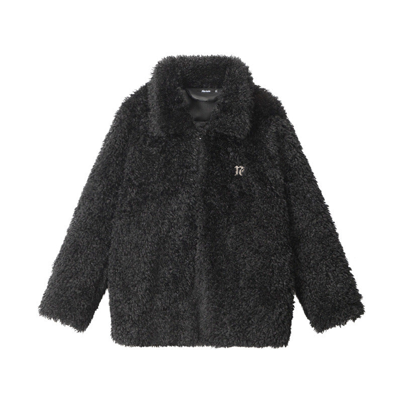 Nariele Puffy Wool Retro Solid Loose Cotton Jacket