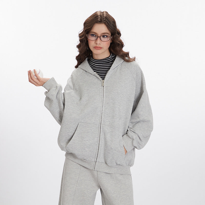 Nariele Casual Sports Style Sweatshirt Hoodie Loose Zipper Jacket