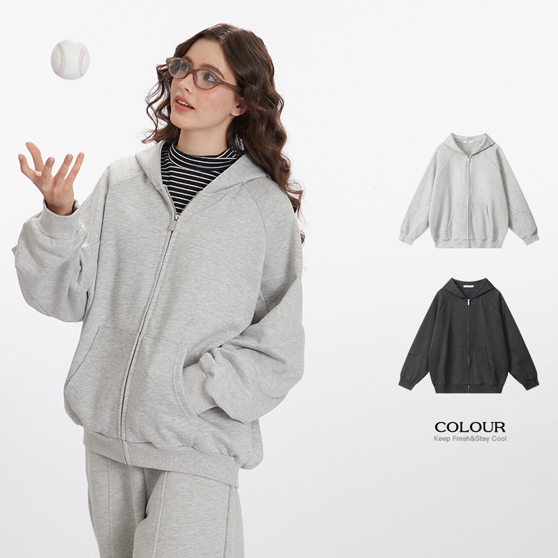 Nariele Casual Sports Style Sweatshirt Hoodie Loose Zipper Jacket