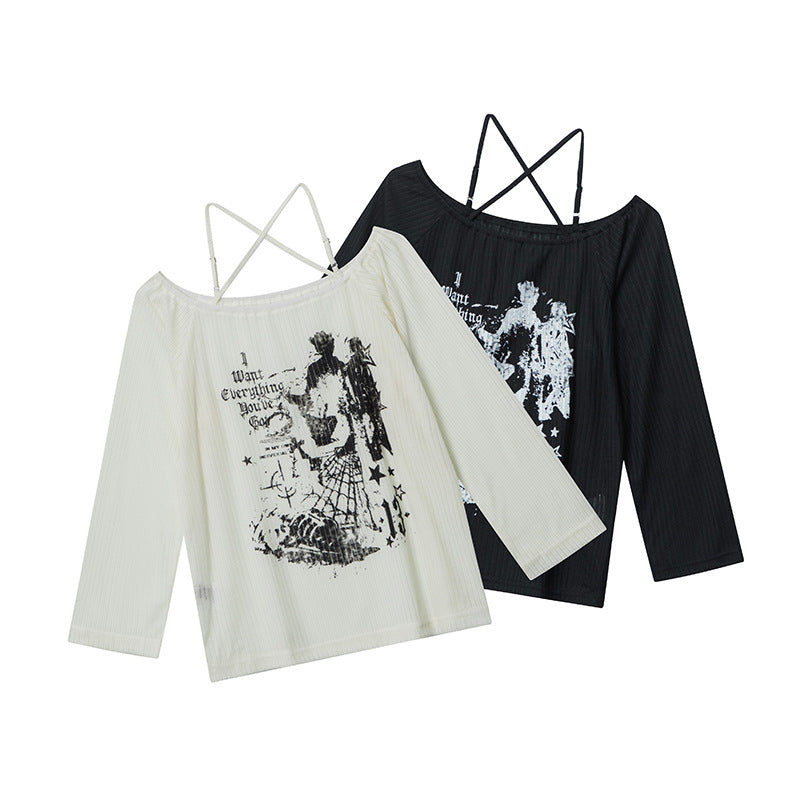 Nariele  Print Sweet Cool Slim Long Sleeve Halter Top