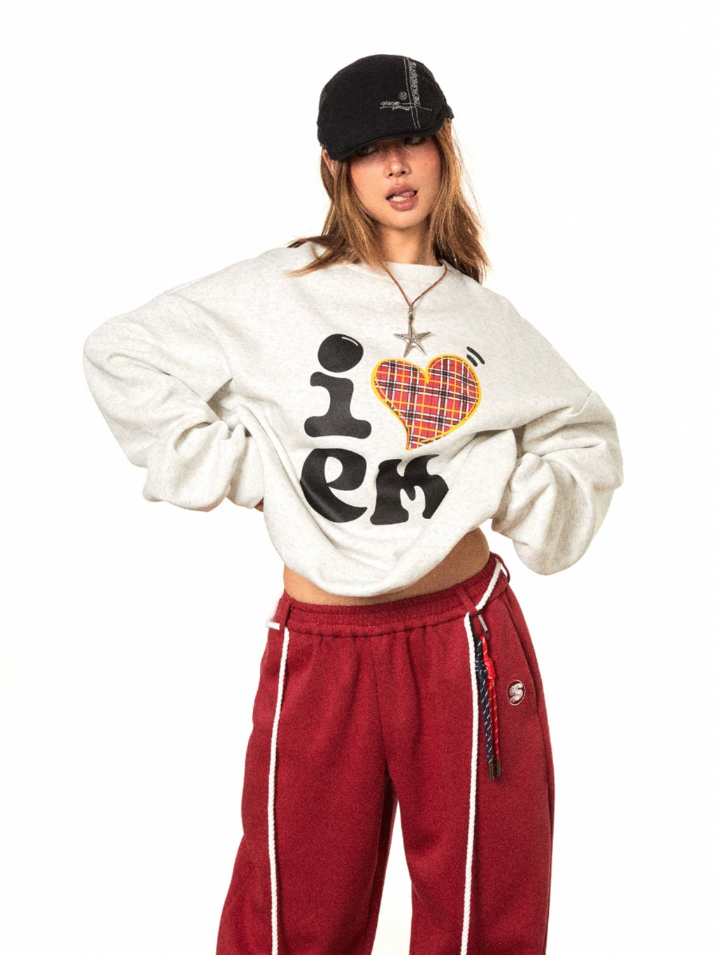 BLACKBB American Heart Print Crew Neck Sweatshirt