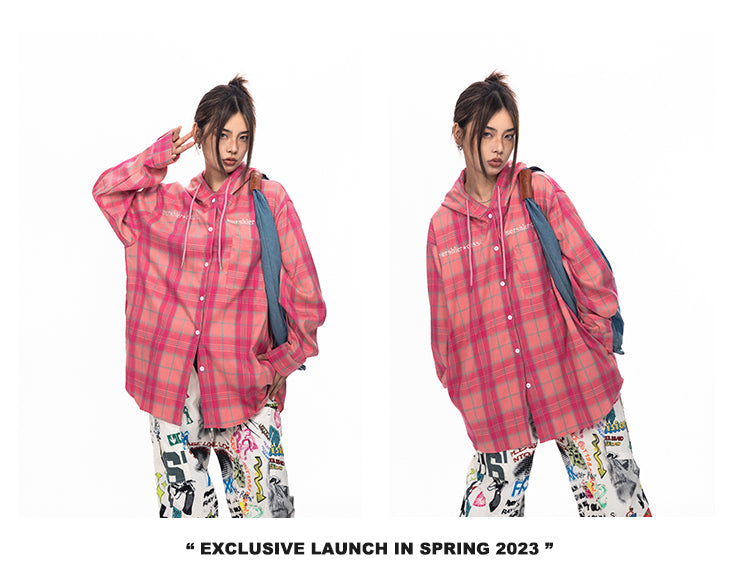 BLACKBB قميص زوجين فضفاضة مطرزة الوردي الصدر