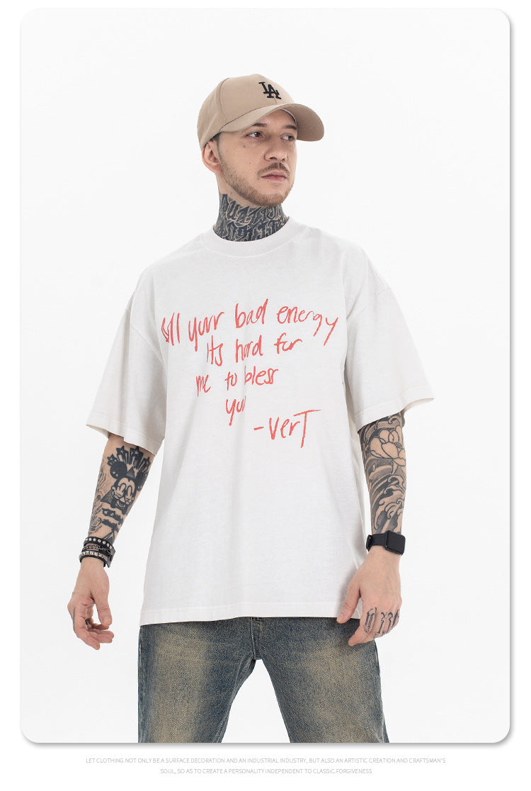 FORGIVNESS Spray Dirty Dyeing Distressed Washed Slogan Spoof Tee