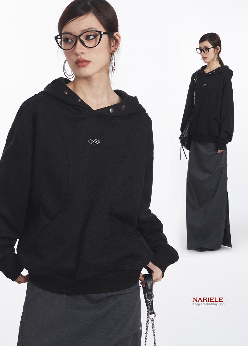 "Clearance"  Nariele American Style Retro Elegant Loose Pullover Hoodie