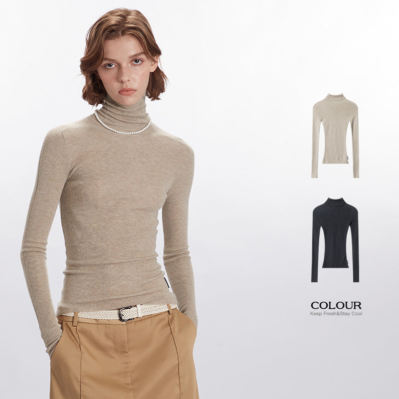Nariele semi-high neck niche slim tight sweater knitwear