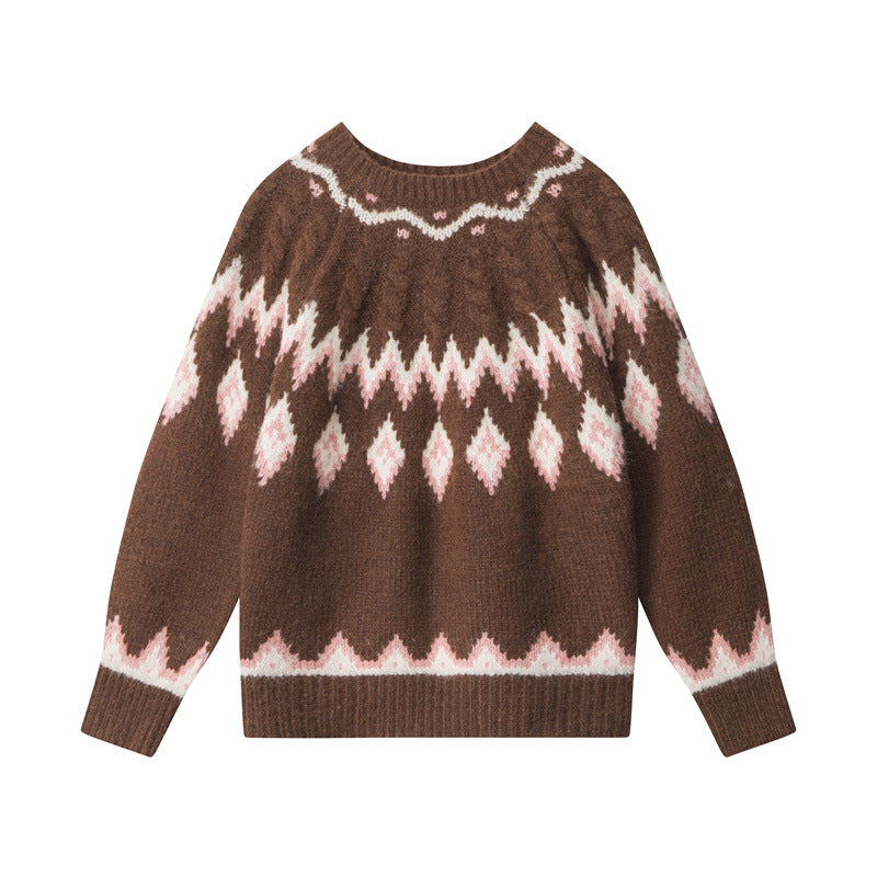 Nariele Fall/Winter crewneck sweater American vintage loose casual knitwear