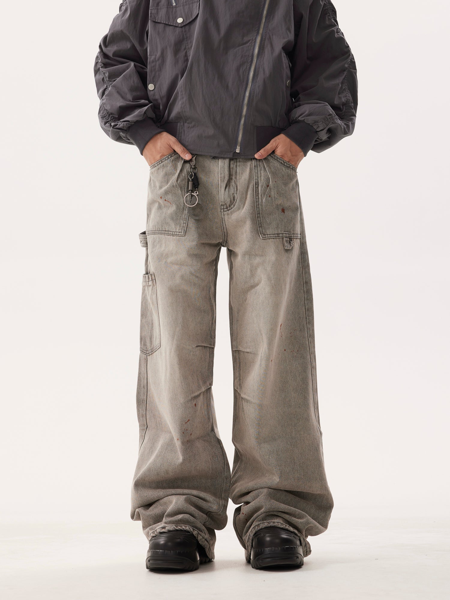 BTSG Distressed Ink-splashed loose wide-leg Jeans