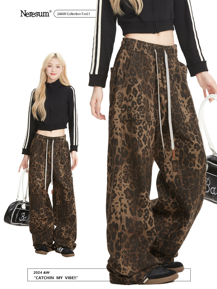 Neresum leopard prints pants cargo pants hip-hop casual loose straight pants