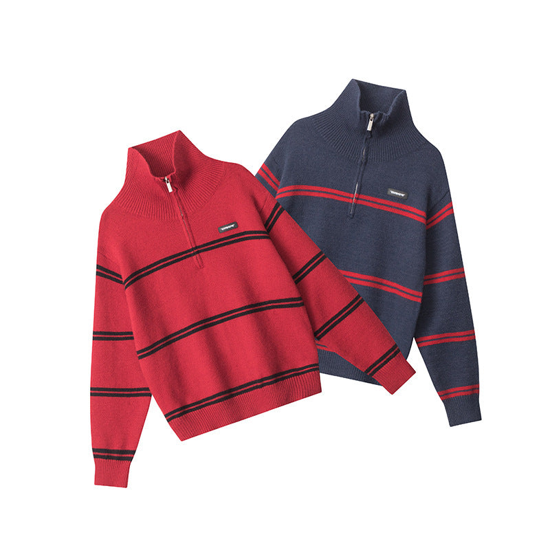 Nariele American Retro Sweater Lazy Loose Pullover Knit Half Zipper Jacket