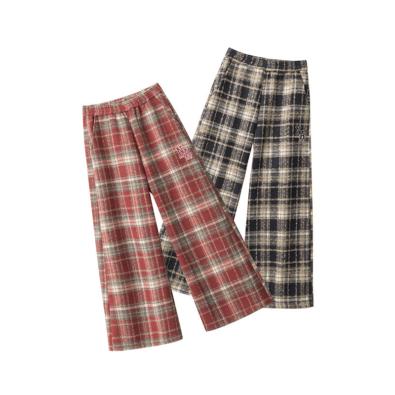 Nariele High Waist Casual Pants Casual Plaid Trendy Loose Wide Leg Pants