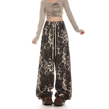 Neresum leopard prints pants cargo pants hip-hop casual loose straight pants