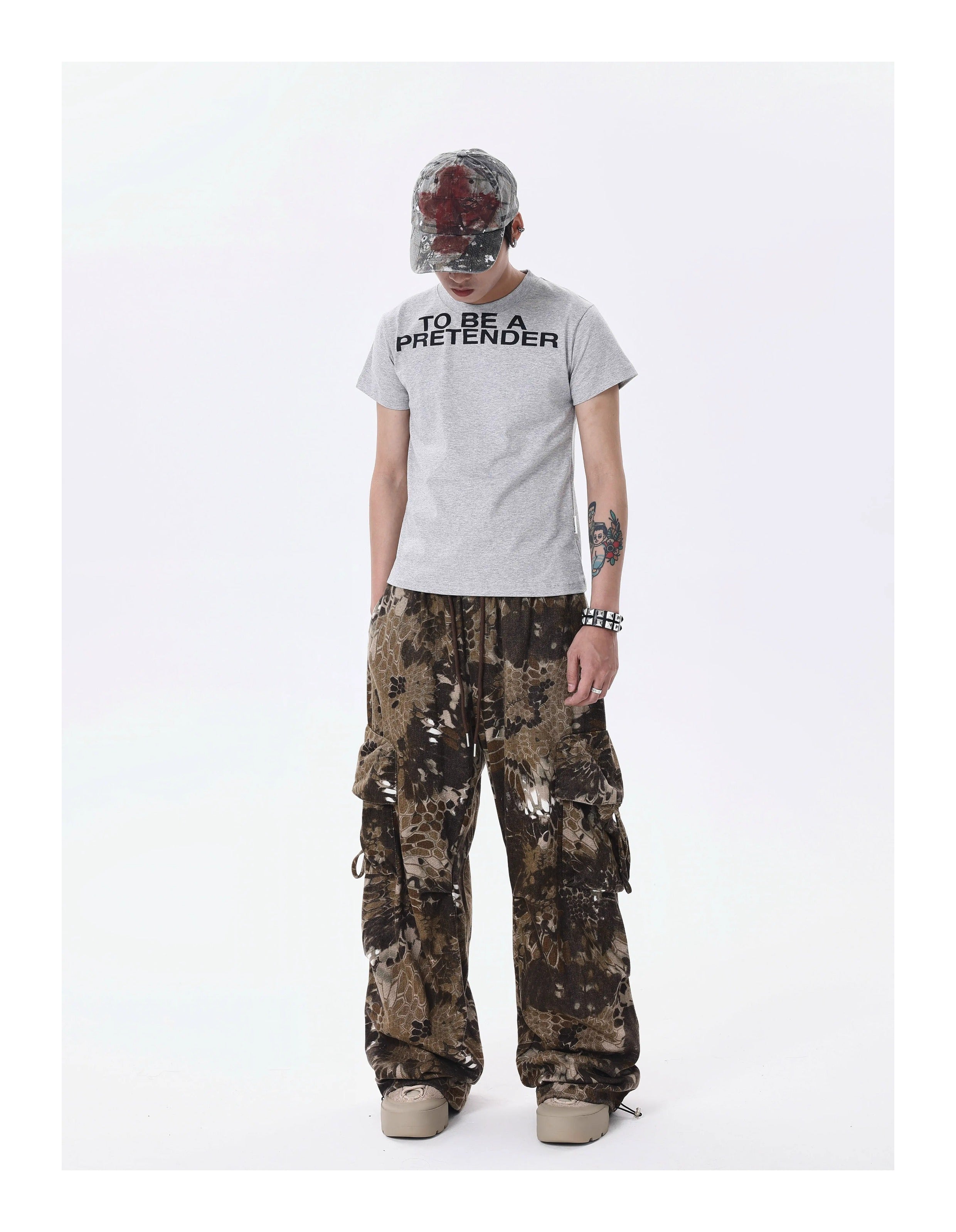 BTSG* American Retro Wasteland Snake Camouflage Multi-Pocket Cargo Pants