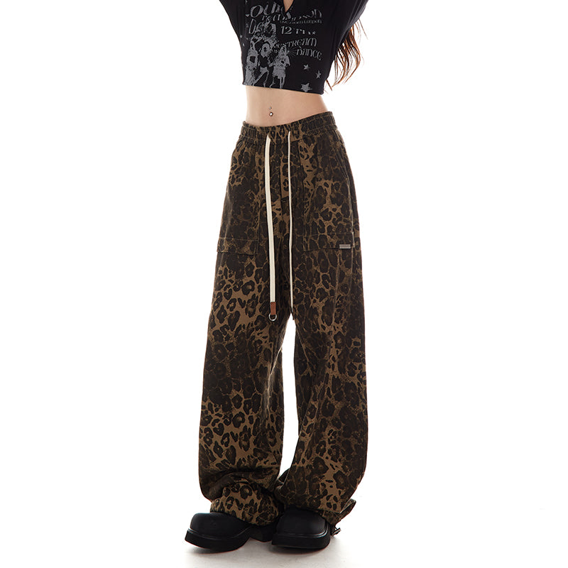 Neresum leopard prints pants cargo pants hip-hop casual loose straight pants