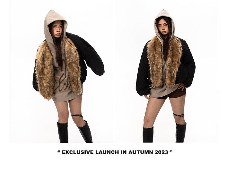 سترة BLACKBB بياقة فرو واسعة من القطن