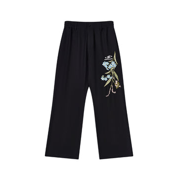 Harshandcruel floral embroidery three-dimensional slim trousers