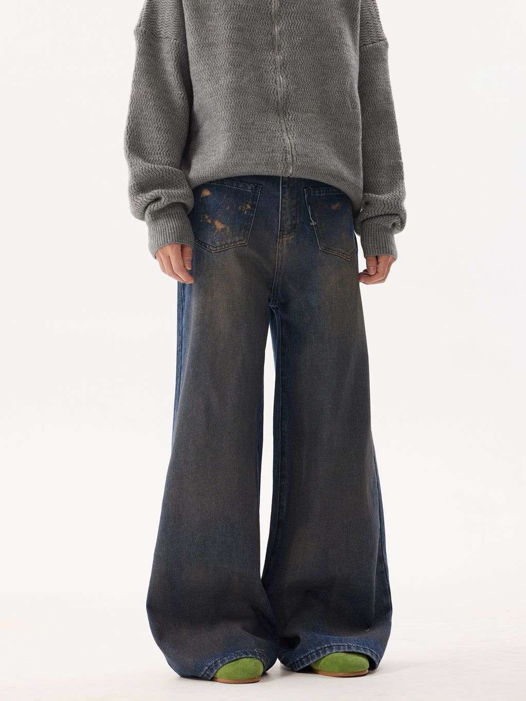 BTSG Dirtyfit Distressed Destruction Reverse Pocket Loose straight wide-leg jeans