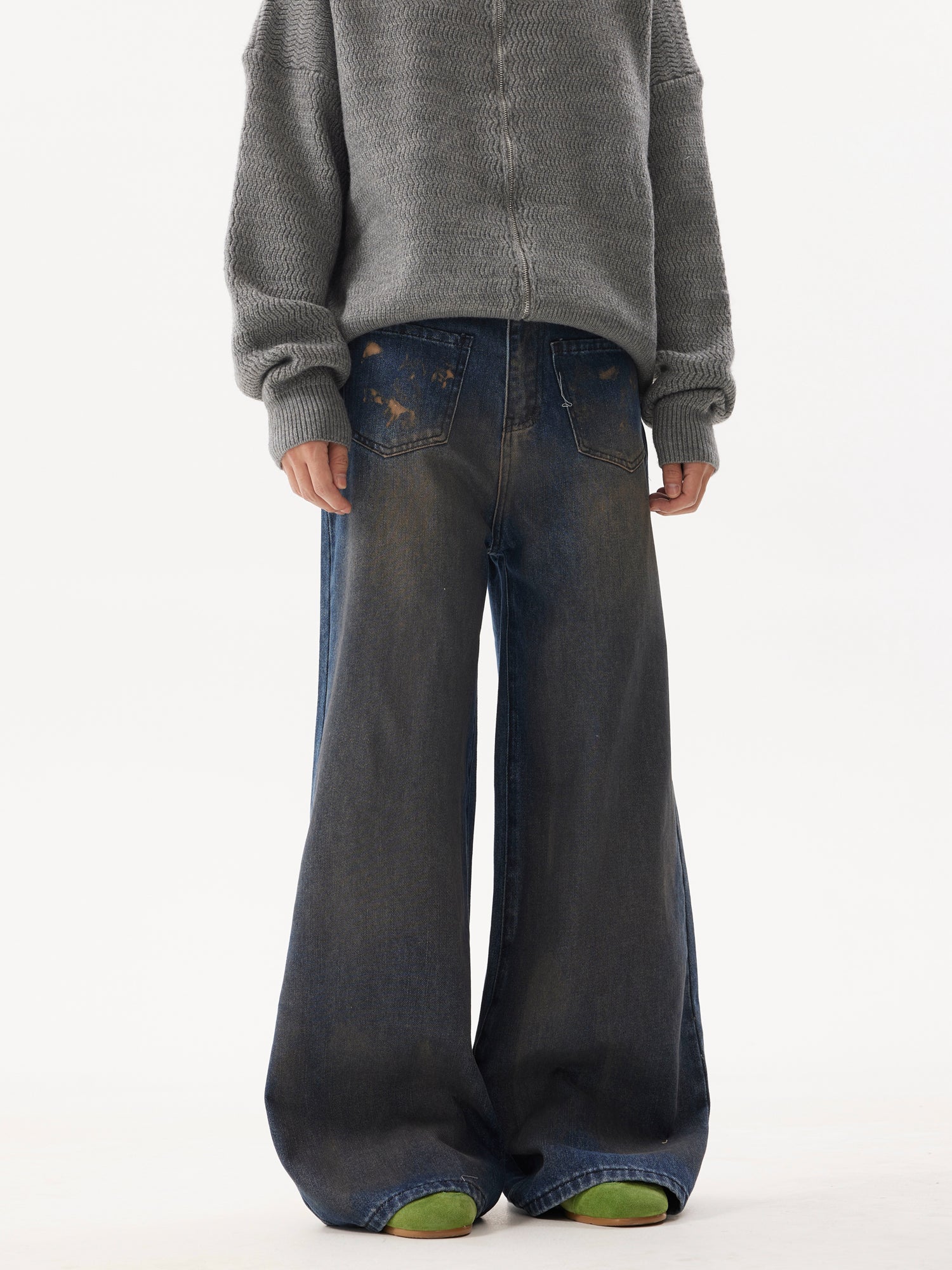 BTSG Dirtyfit Distressed Destruction Reverse Pocket Loose straight wide-leg jeans