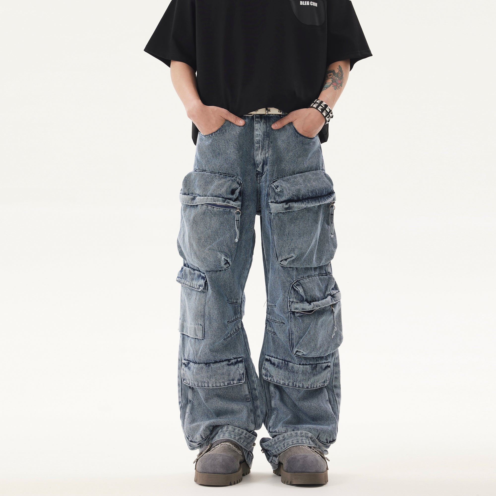 BTSG* Cargo Pants Washed Distressed Jeans