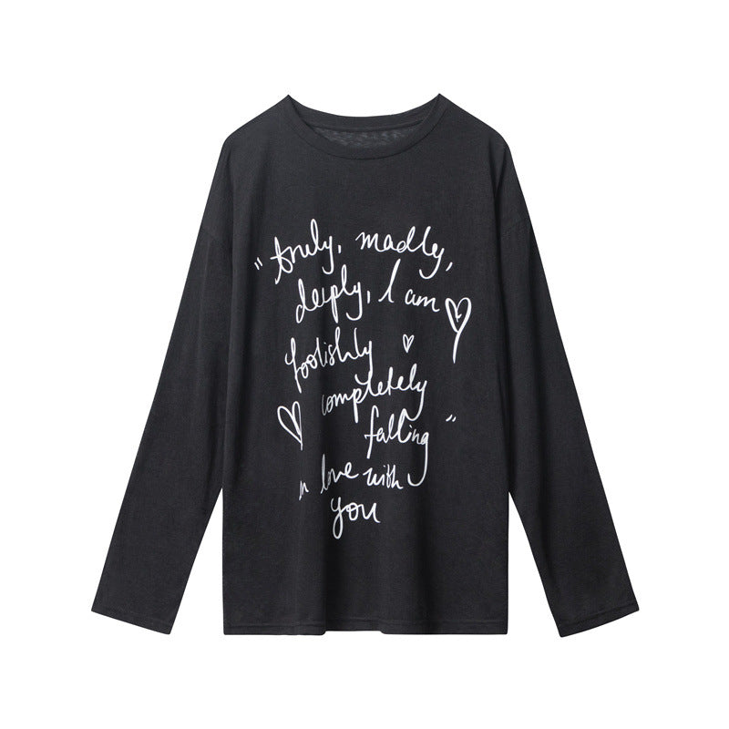 Nariele Oversize Letter Print Light Loose Long Sleeves T-Shirt