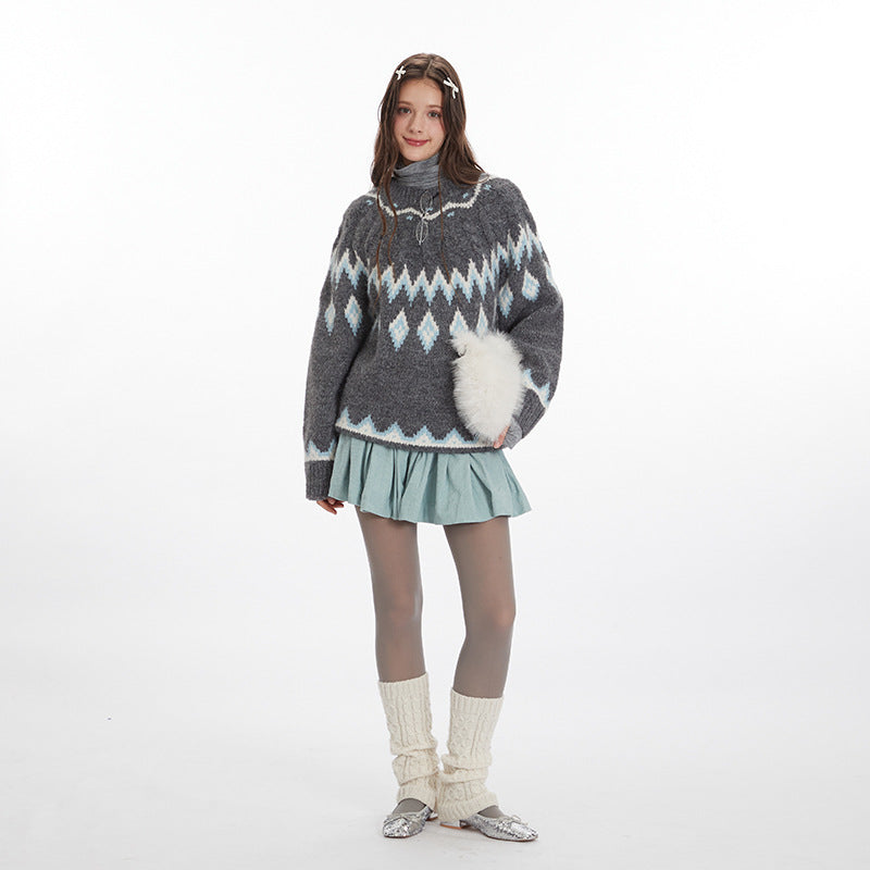 Nariele Fall/Winter crewneck sweater American vintage loose casual knitwear