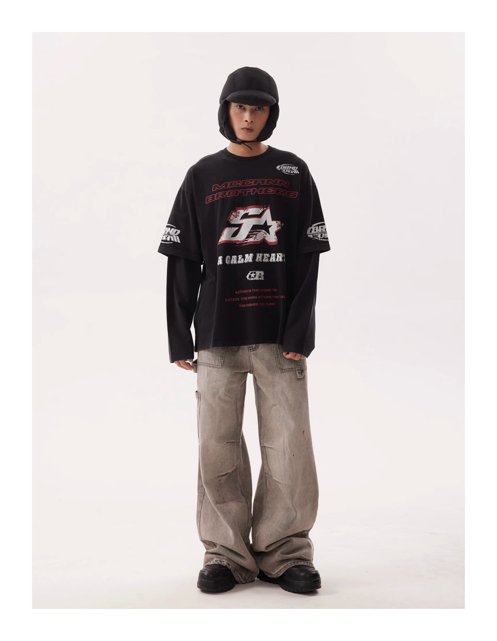 BTSG Distressed Ink-splashed loose wide-leg Jeans