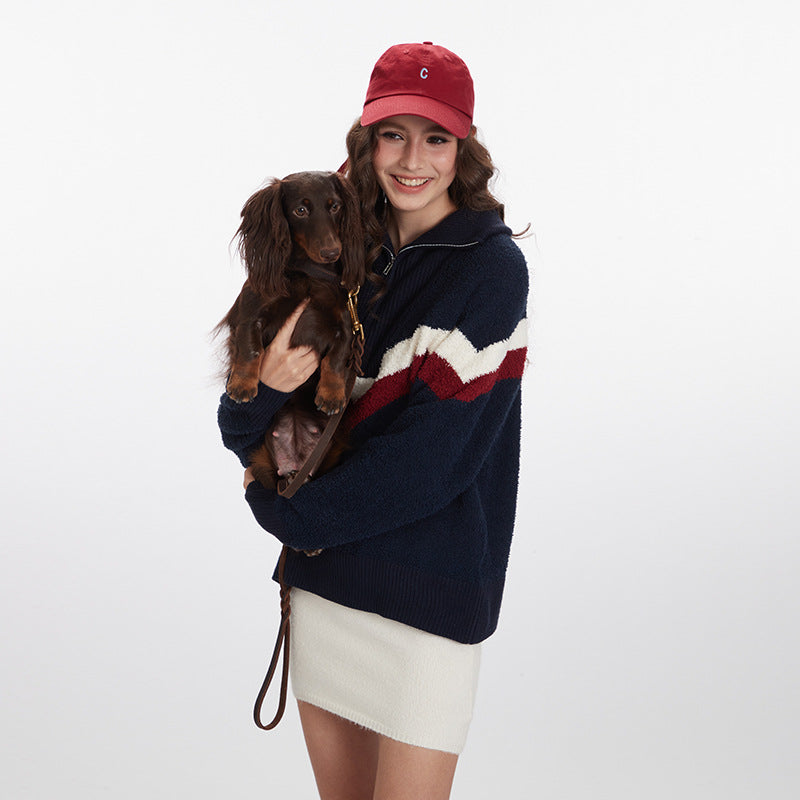 Nariele American Retro Style Striped Knit Loose Pullover Sweater