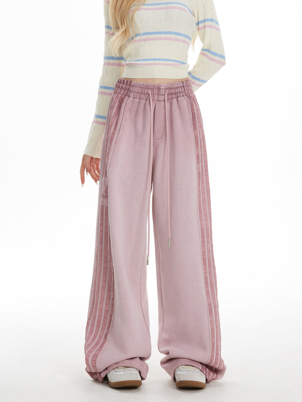 NERESUM STRIPED VINTAGE SWEATPANTS JAZZ DANCE PINK WIDE-LEG STRAIGHT LEG SWEATPANTS