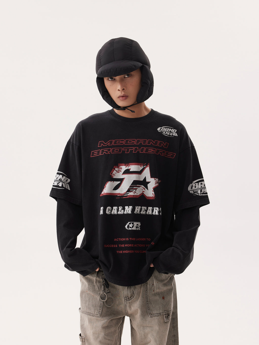 BTSG Dirty Stained Racing Fake Two Long Sleeve Tee