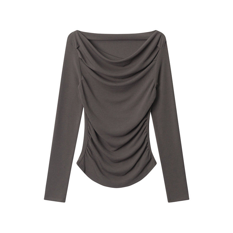 Nariele Wide Neck Long Sleeve T-Shirt Women's Irregular Cropped Babes Top