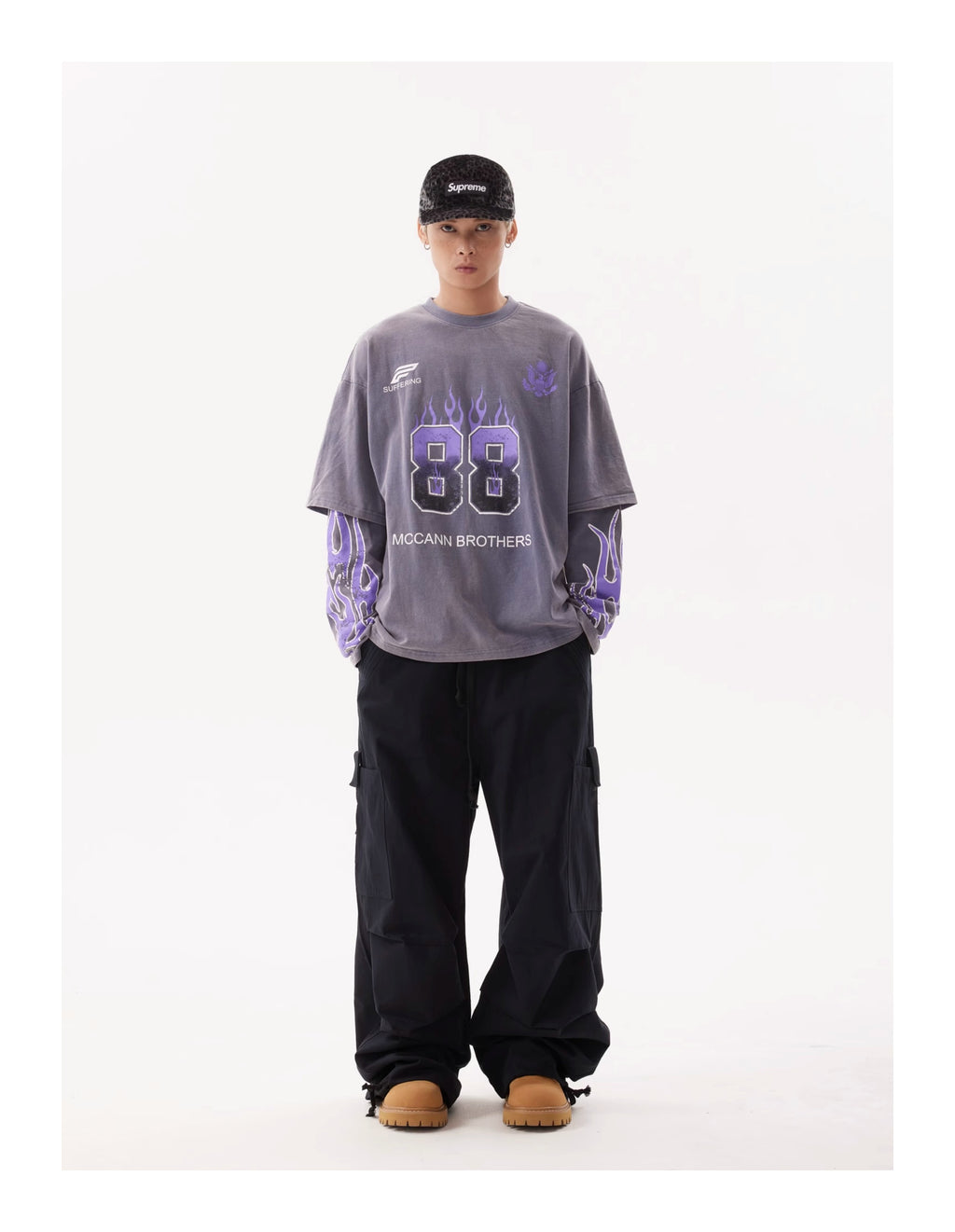 BTSG Flame Racing Fake Double Long Sleeve Tee