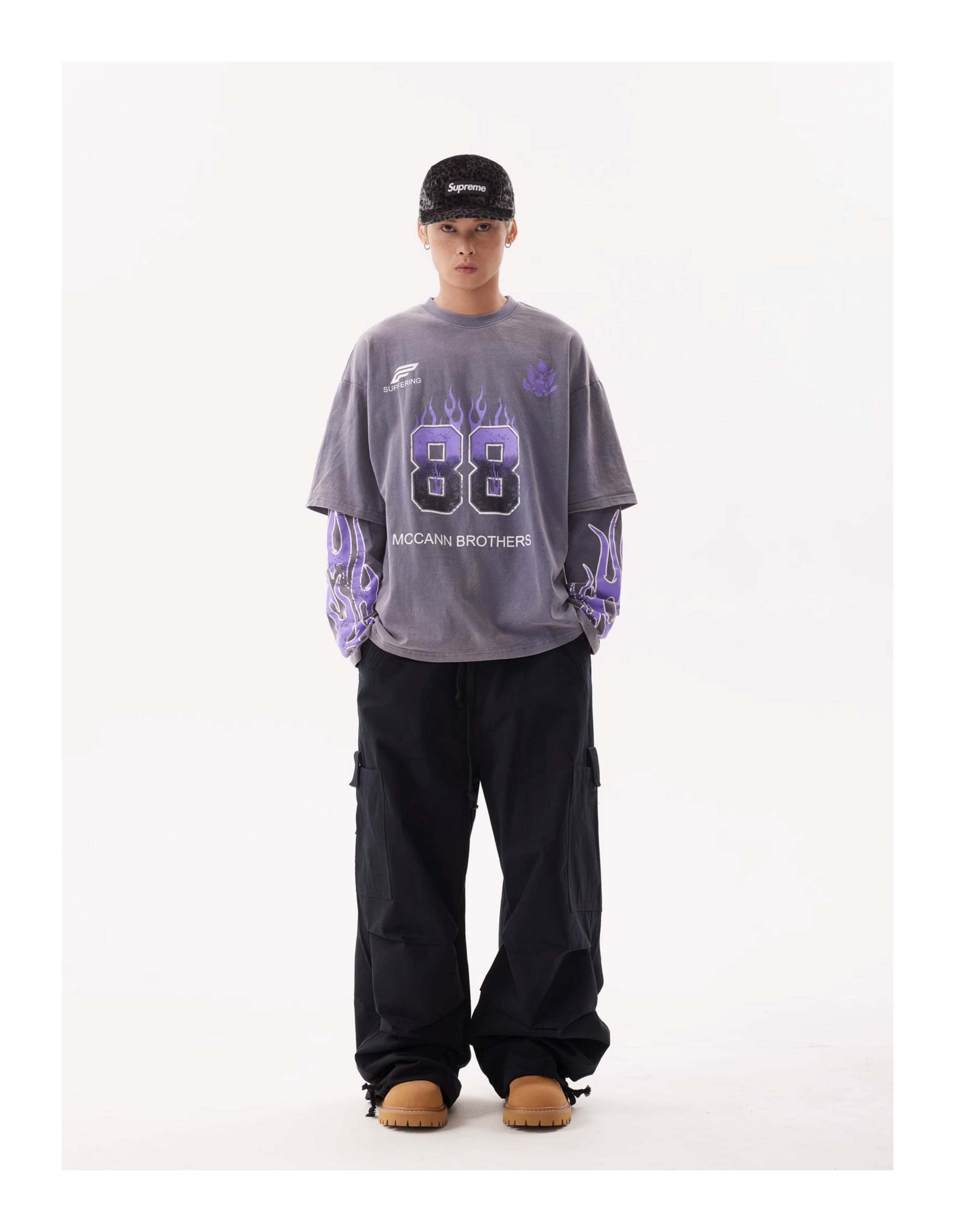 BTSG Flame Racing Fake Double Long Sleeve Tee