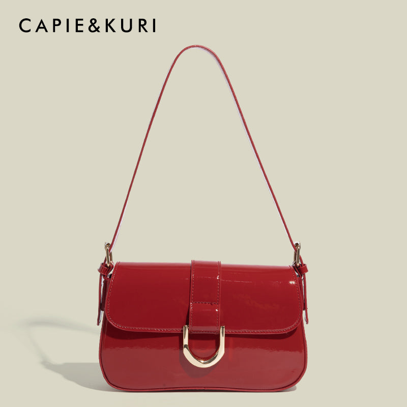 CAPIE &KURI Vintage Red baguette Purse Lady's PU leather premium Crossbody bag