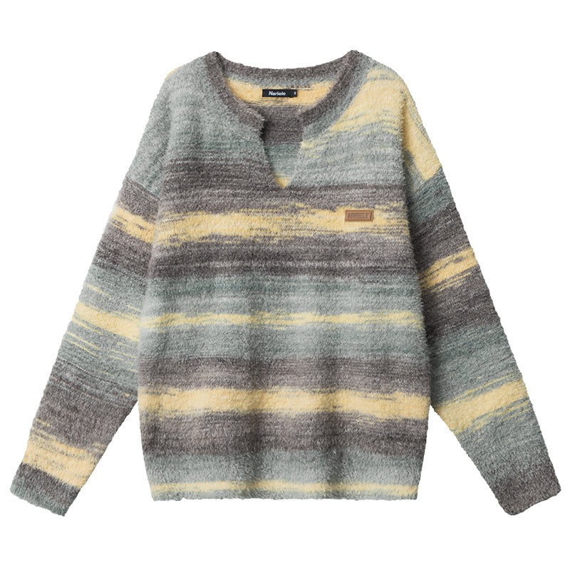 NERESUM Japanese retro soft waxy gradient sweater V-neck sweater lazy style casual knitwear