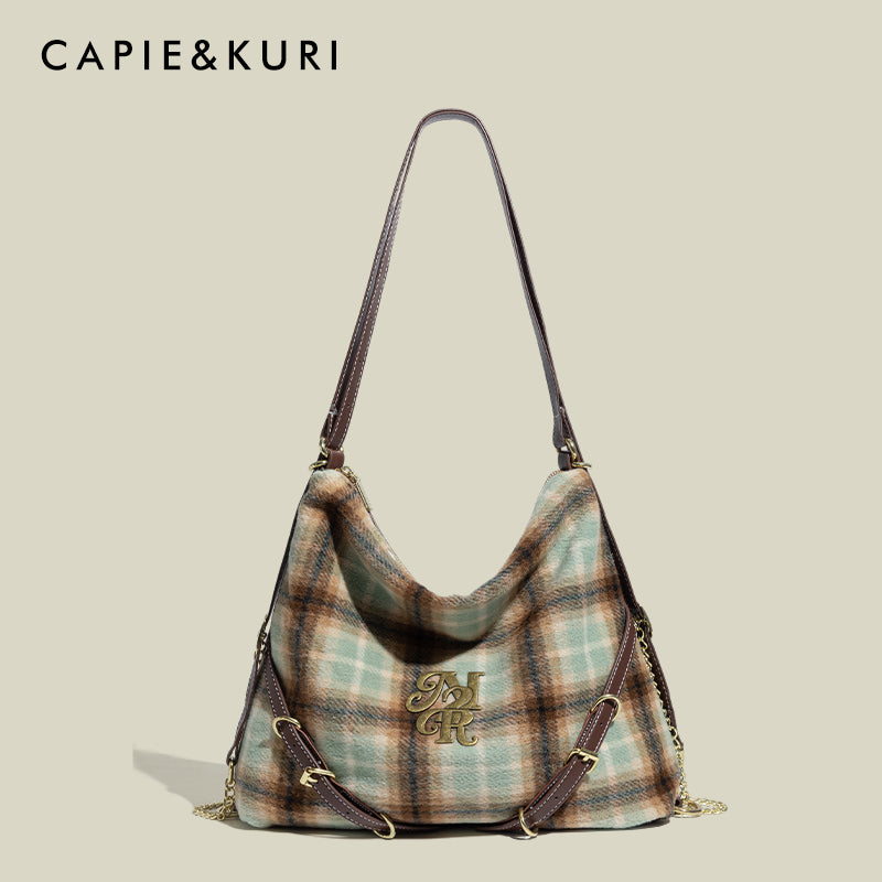 CAPIE&KURI Tweed Check LARGE Tote Bag