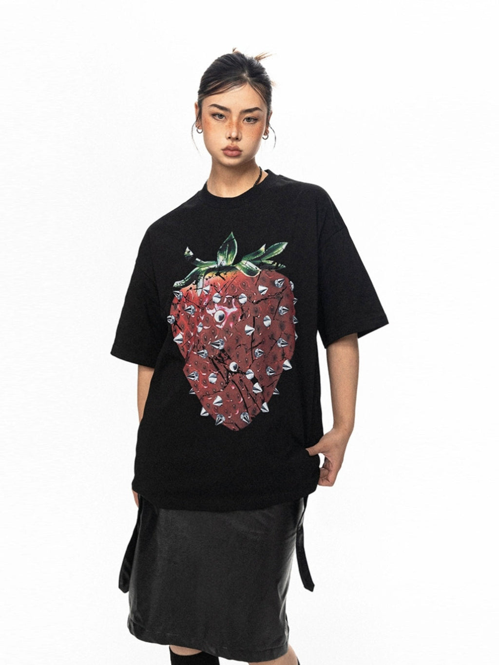 BLACKBB Trendy Niche Three-dimensional Strawberry Print Tee
