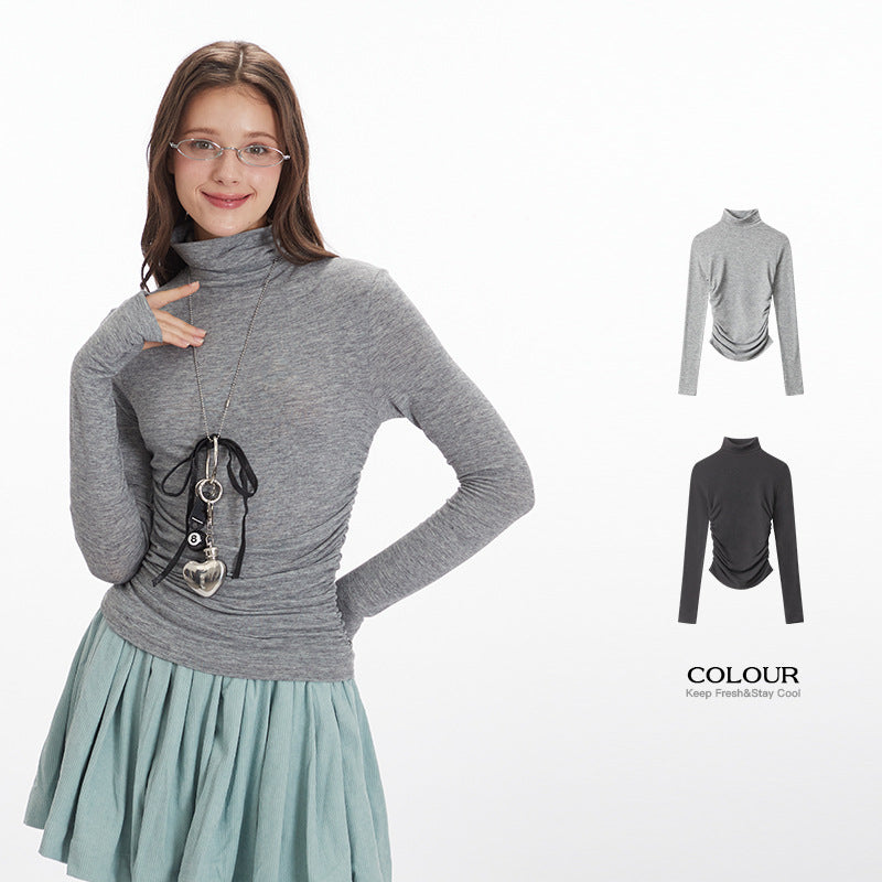 Nariele High Neck Ruffle Long Sleeve Slim Fit Top