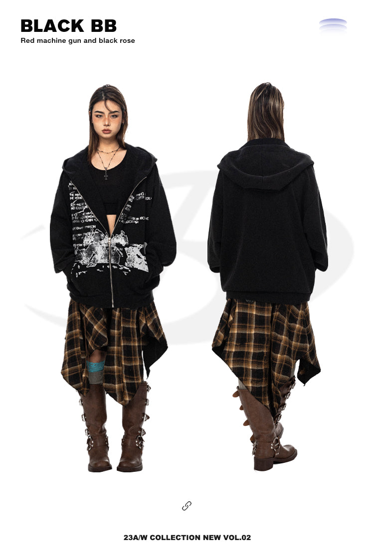 BLACKBB Vintage Washed Alphabet Zip Up Jacket