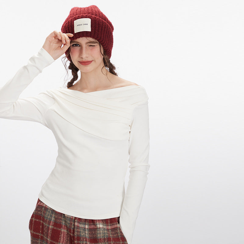 Nariele Long Sleeve Top T-shirt Off-shoulder Irregular Slim Fit Top